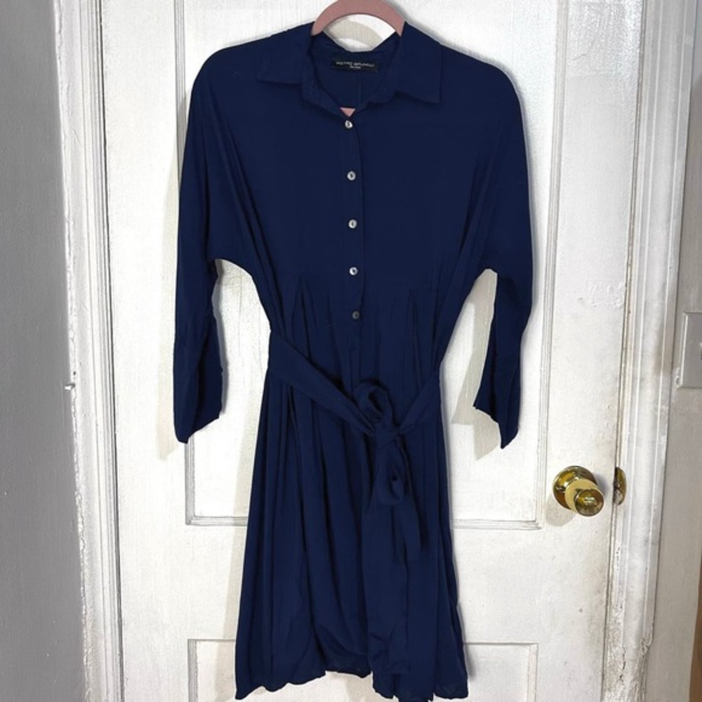 Pietro Brunelli Milano Maternity Dress long sleeve With Belt Navy Blue Size‎ XS
